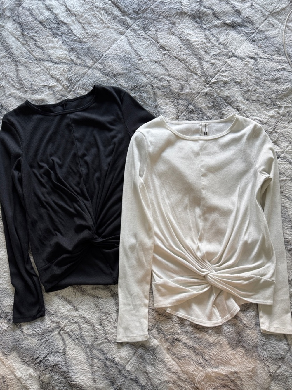 All In Motion Twist-Front Long Sleeve Top Duo — Black & White